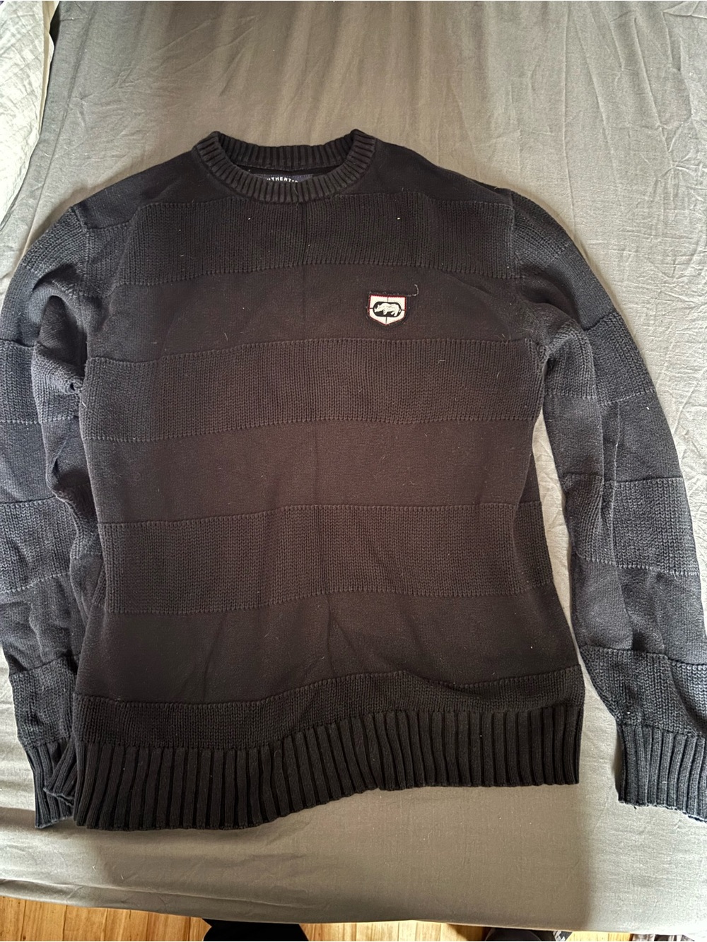Ecko Unlimited Black Crewneck Sweater with Chest Patch